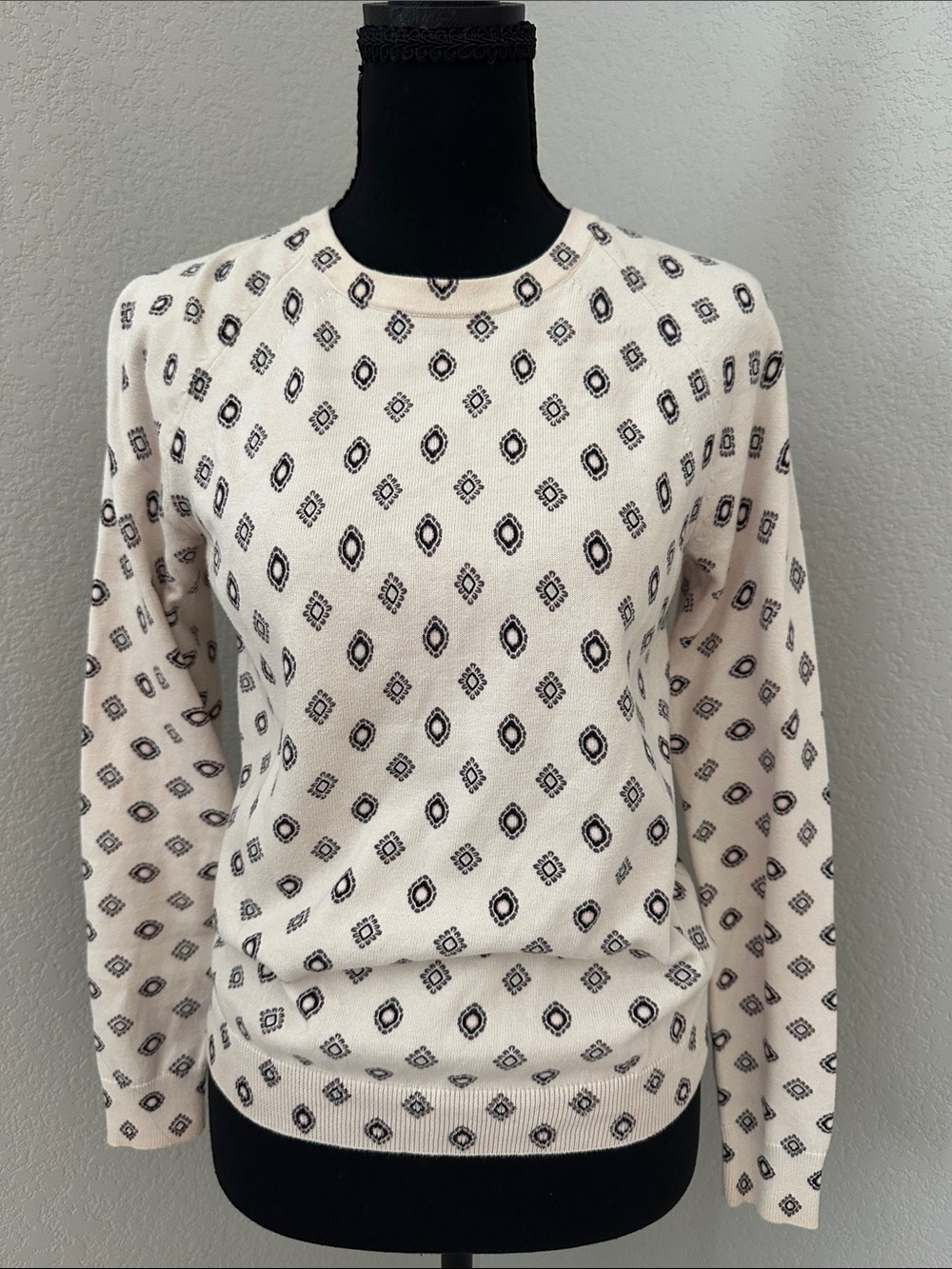LOFT Cream and purple Patterned Sweater